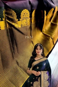Midnight Navy Banarasi Soft Silk Saree with Gold Paisley Buttas and Striped Zari Pallu  in Surat
