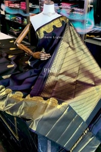 Midnight Navy Banarasi Soft Silk Saree with Gold Paisley Buttas and Striped Zari Pallu  in Surat video 1