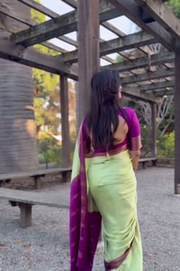 Mint Green Banarasi Soft Silk Saree with Contrast Magenta Zari Border and Striped Pallu  in Surat video 1