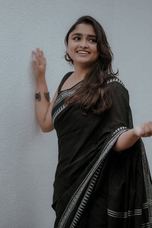 Monochrome Black and White Saree with Woven Temple Stripe Border and Striped Pallu  in Surat