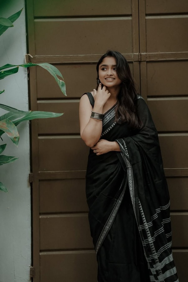 Monochrome Black and White Saree with Woven Temple Stripe Border and Striped Pallu  in Surat