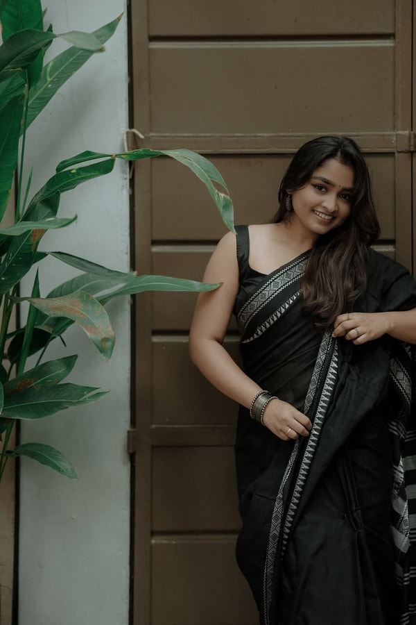 Monochrome Black and White Saree with Woven Temple Stripe Border and Striped Pallu  in Surat
