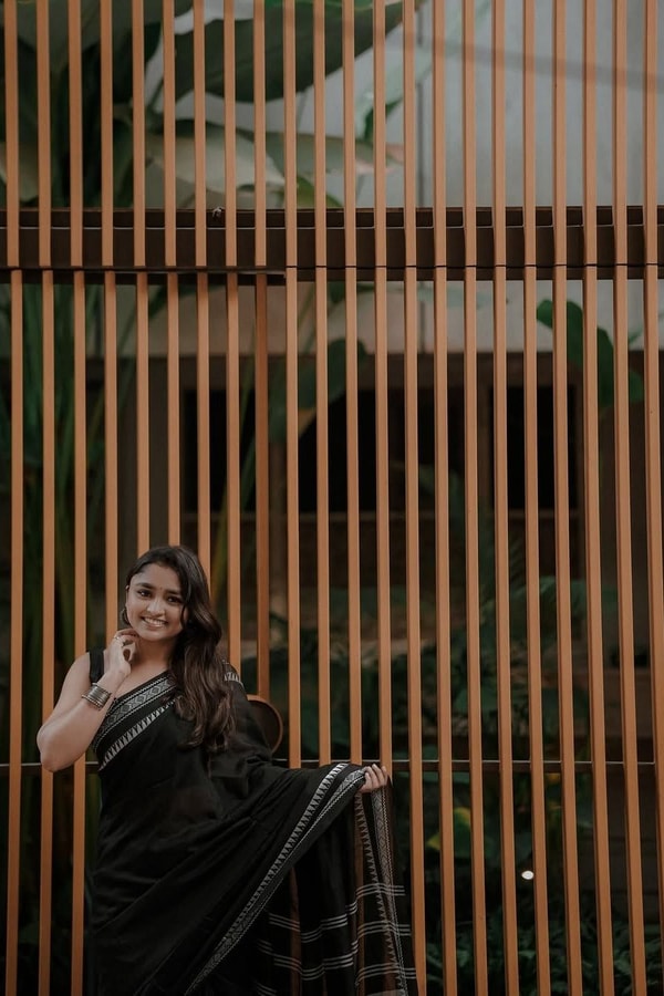 Monochrome Black and White Saree with Woven Temple Stripe Border and Striped Pallu  in Surat
