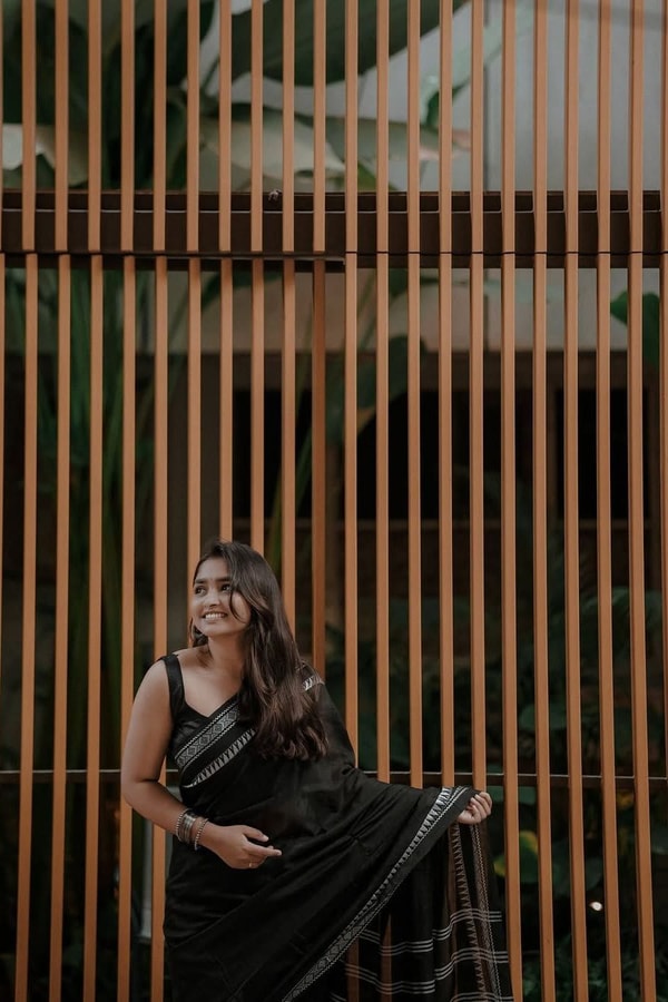Monochrome Black and White Saree with Woven Temple Stripe Border and Striped Pallu  in Surat