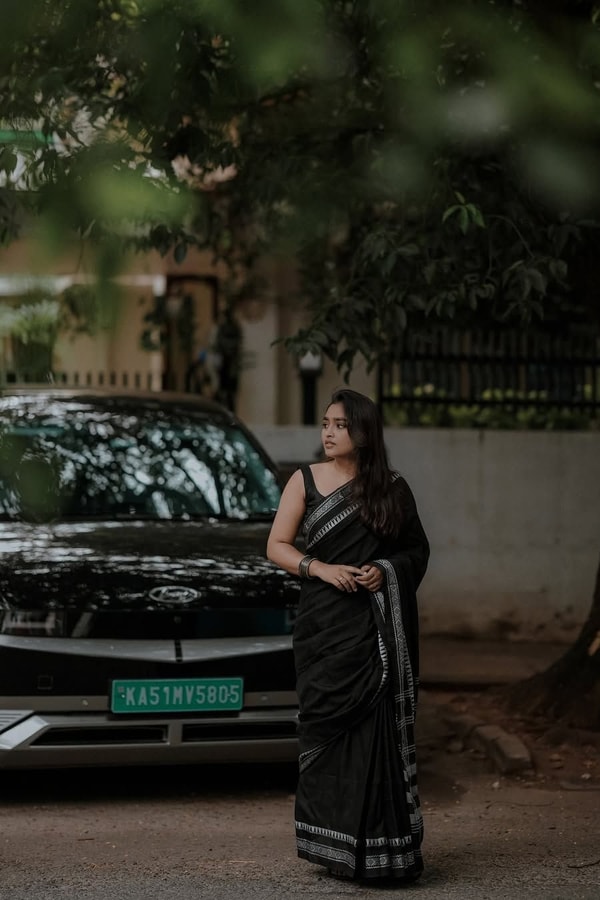 Monochrome Black and White Saree with Woven Temple Stripe Border and Striped Pallu  in Surat