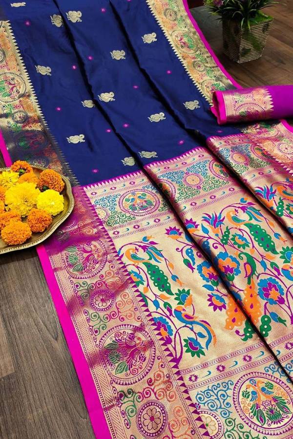 Multi Color Thread Mina Border and Pallu with Allover Zari Butta Paithani Saree  in Surat