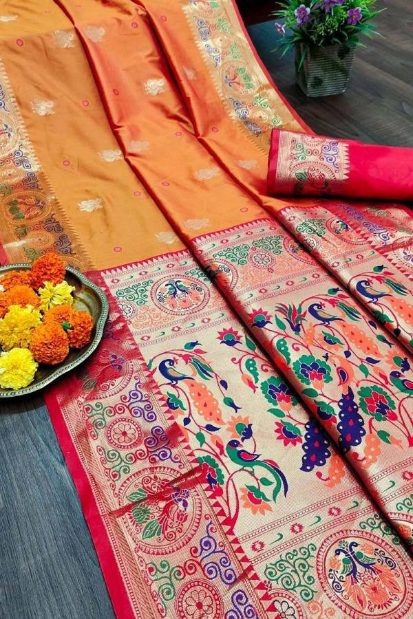 Multi Color Thread Mina Border and Pallu with Allover Zari Butta Paithani Saree  in Surat