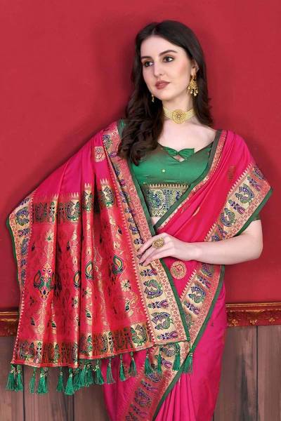 Multi-Color Thread Mina Border and Pallu with Allover Zari Butta Paithani Saree in Surat
