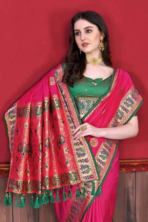 Multi-Color Thread Mina Border and Pallu with Allover Zari Butta Paithani Saree  in Surat