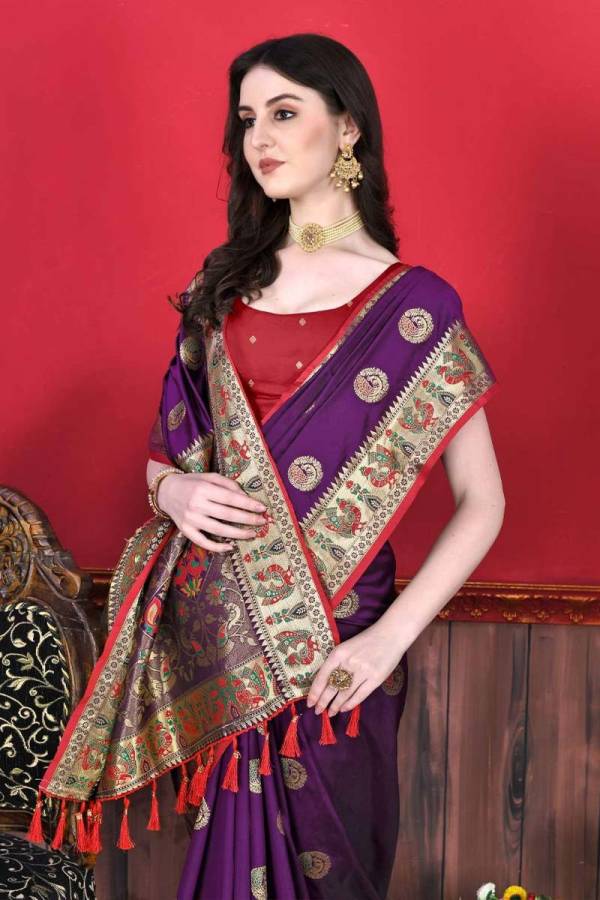 Multi-Color Thread Mina Border and Pallu with Allover Zari Butta Paithani Saree  in Surat