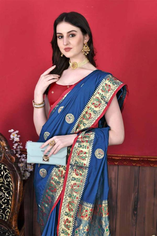 Multi-Color Thread Mina Border and Pallu with Allover Zari Butta Paithani Saree  in Surat