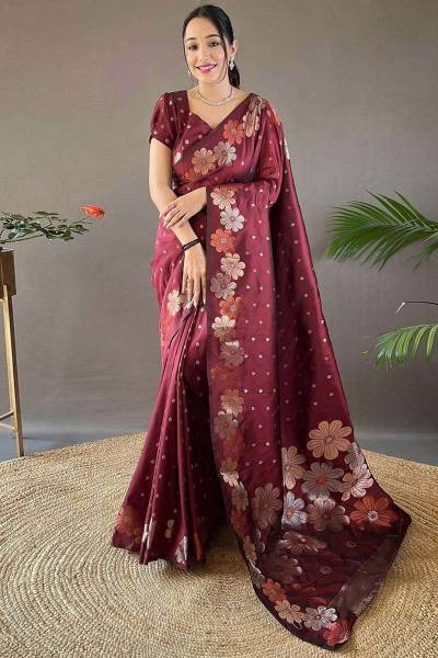 Multicolor Flower Rich Pallu Banarasi Soft Silk with Luxurious Allover Buta Design Saree in Surat