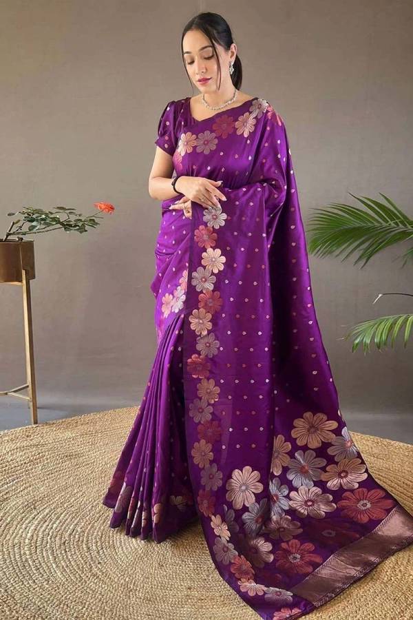 Multicolor Flower Rich Pallu Banarasi Soft Silk with Luxurious Allover Buta Design Saree  in Surat
