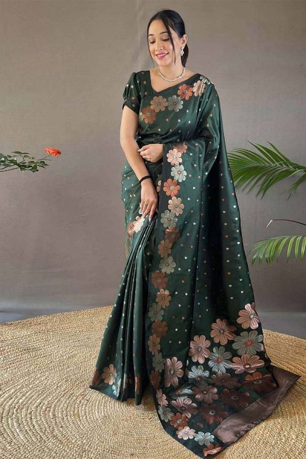 Multicolor Flower Rich Pallu Banarasi Soft Silk with Luxurious Allover Buta Design Saree  in Surat