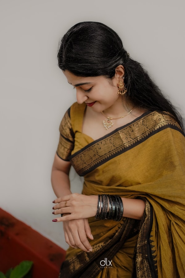 Mustard Gold Banarasi Saree with Black Striped Border and Woven Zari Pallu  in Surat