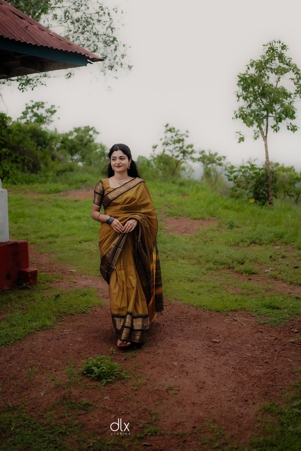 Mustard Gold Banarasi Saree with Black Striped Border and Woven Zari Pallu  in Surat
