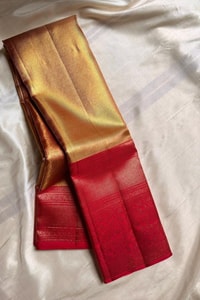 Mustard Gold Banarasi Soft Silk Saree with Wide Red Zari Brocade Border and Pallu  in Surat