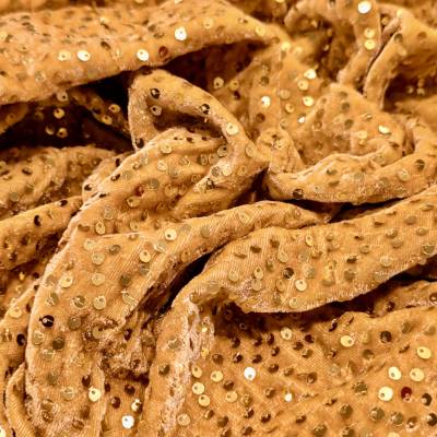 Mustard Gold Sequin Velvet Fabric 5 Meter in Surat