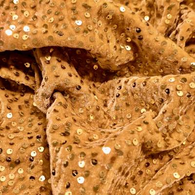 Mustard Gold Sequin Velvet Fabric 6.05 Meter in Surat
