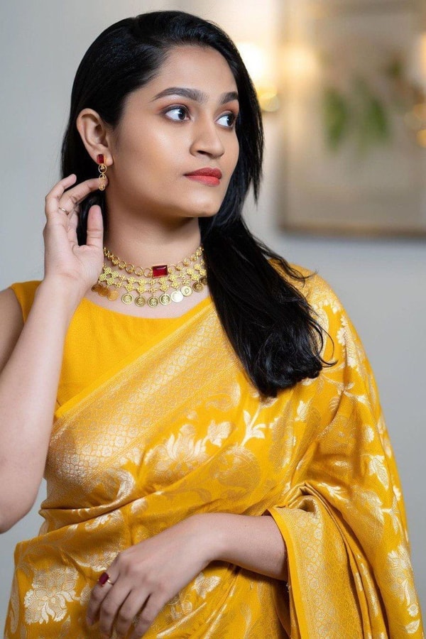 Mustard Yellow Banarasi Soft Silk Saree with All-Over Gold Floral Zari Jaal  in Surat