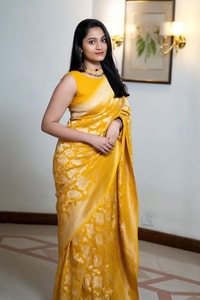 Mustard Yellow Banarasi Soft Silk Saree with All-Over Gold Floral Zari Jaal  in Surat