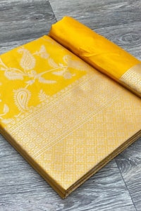 Mustard Yellow Banarasi Soft Silk Saree with All-Over Gold Floral Zari Jaal  in Surat