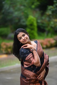 Navy Blue Banarasi Soft Silk Saree with Copper Zari Buttis and Heavy Rose-Gold Pallu  in Surat