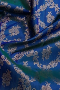 Navy Blue Banarasi Soft Silk Saree with Gold Zari Floral Jaal and Teal Contrast Edge  in Surat