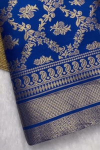 Navy Blue Banarasi Soft Silk Saree with Gold Zari Floral Jaal and Teal Contrast Edge  in Surat video 1