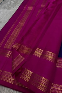 Navy Blue Banarasi Soft Silk Saree with Magenta Zari Border and Striped Pallu  in Surat