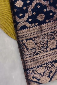 Navy Blue Banarasi Soft Silk Saree with Silver Zari Buttis and Large Paisley Motif Pallu  in Surat video 1