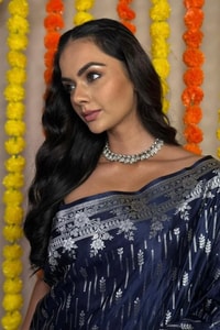 Navy Blue Banarasi Soft Silk Saree with Silver Zari Figurative Weave and Shimmering Pallu  in Surat