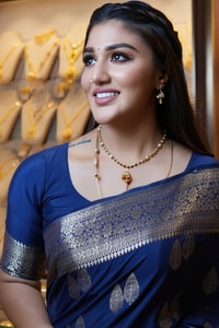 Navy Blue Banarasi Soft Silk Saree with Silver Zari Leaf Buttas and Silver-Grey Woven Pallu  in Surat
