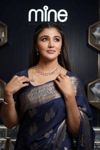 Navy Blue Banarasi Soft Silk Saree with Silver Zari Leaf Buttas and Silver-Grey Woven Pallu  in Surat