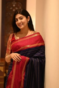 Navy Blue Striped Banarasi Soft Silk Saree with Red Zari Border and Contrast Red Pallu  in Surat