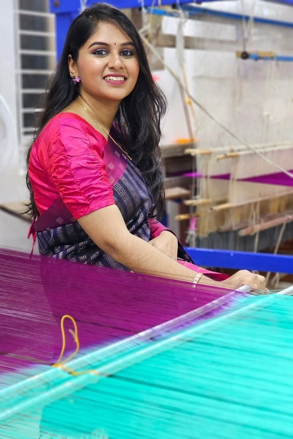 Navy Striped Banarasi Soft Silk Saree with Silver Zari and Magenta Pink Border and Pallu  in Surat