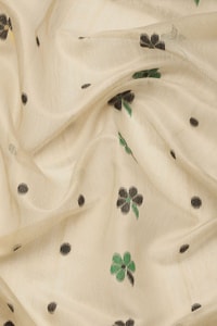 Off-White Banarasi Saree with Black Thread Woven Border, Geometric Pallu and Tassels  in Surat