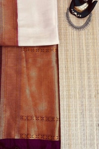 Off-White Banarasi Soft Silk Saree with Wide Copper Zari Border and Rich Copper Pallu  in Surat