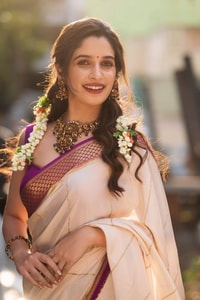 Off-White Kerala Style Banarasi Soft Silk Saree with Magenta Zari Border and Pinstripe Body  in Surat