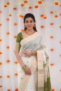 Off-White Saree with Silver Zari Contrast Border and Pallu in Green, Teal, Pink and Sky Blue  in Surat