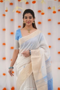 Off-White Saree with Silver Zari Contrast Border and Pallu in Green, Teal, Pink and Sky Blue  in Surat