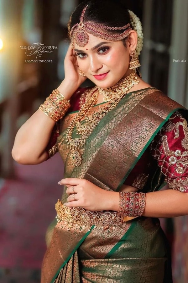 Olive Green Banarasi Soft Silk Saree with Copper Zari Jacquard Weave and Rich Pallu  in Surat