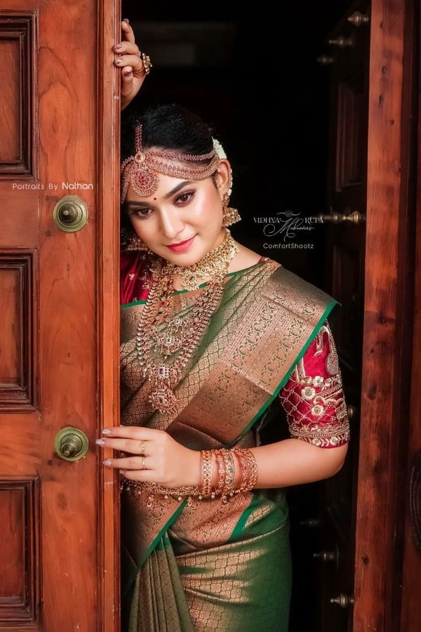 Olive Green Banarasi Soft Silk Saree with Copper Zari Jacquard Weave and Rich Pallu  in Surat
