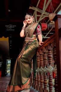 Olive Green Banarasi Soft Silk Saree with Copper Zari Jacquard Weave and Rich Pallu  in Surat