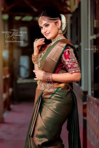 Olive Green Banarasi Soft Silk Saree with Copper Zari Jacquard Weave and Rich Pallu  in Surat
