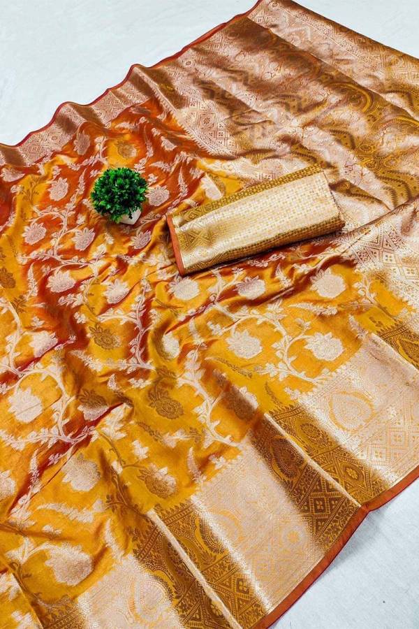 Organza Silk Saree with Golden Zari Floral Jaal and Zari Weaving Border  in Surat