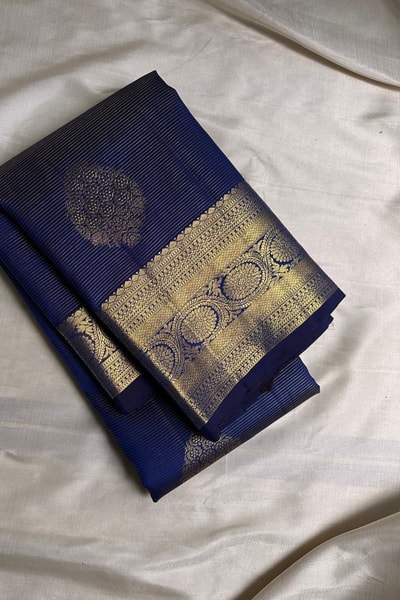 Paisley Butta Banarasi Soft Silk Saree with Wide Gold Zari Border in Four Jewel Tones in Surat