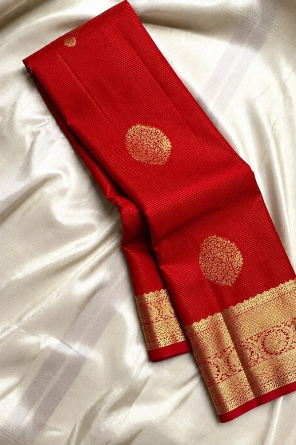 Paisley Butta Banarasi Soft Silk Saree with Wide Gold Zari Border in Four Jewel Tones  in Surat