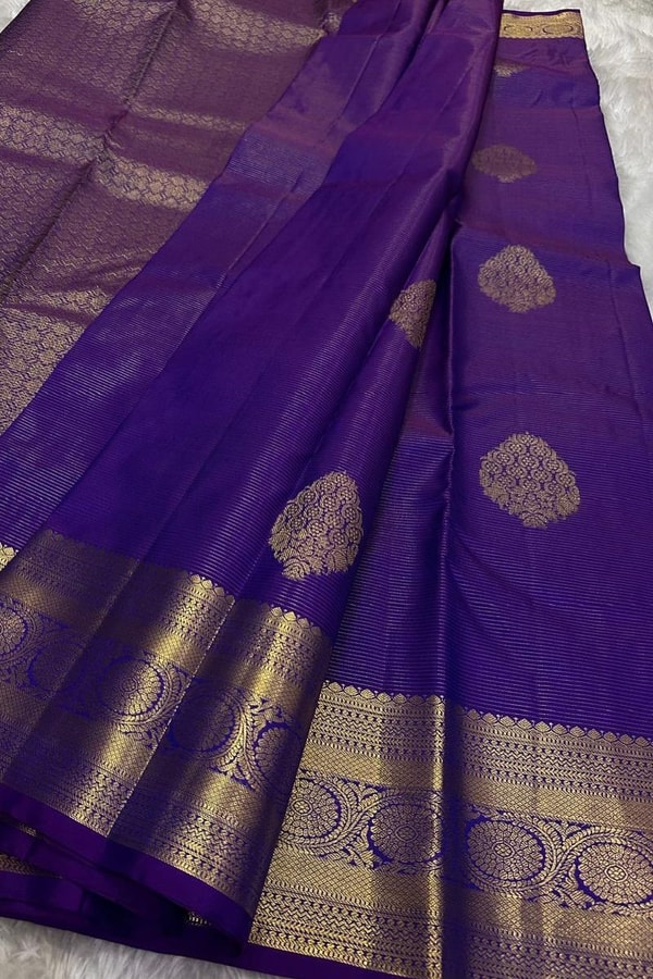 Paisley Butta Banarasi Soft Silk Saree with Wide Gold Zari Border in Four Jewel Tones  in Surat