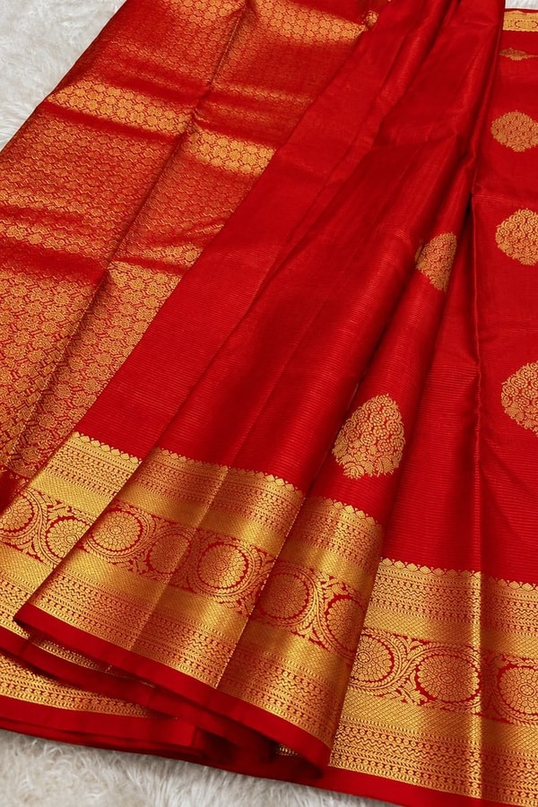 Paisley Butta Banarasi Soft Silk Saree with Wide Gold Zari Border in Four Jewel Tones  in Surat